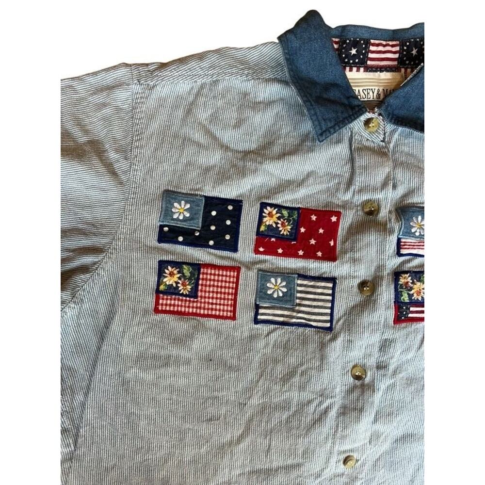 Casey & Max Women's Appliques Blouse Cottage Striped USA Flag Print Size Large - Picture 8 of 8